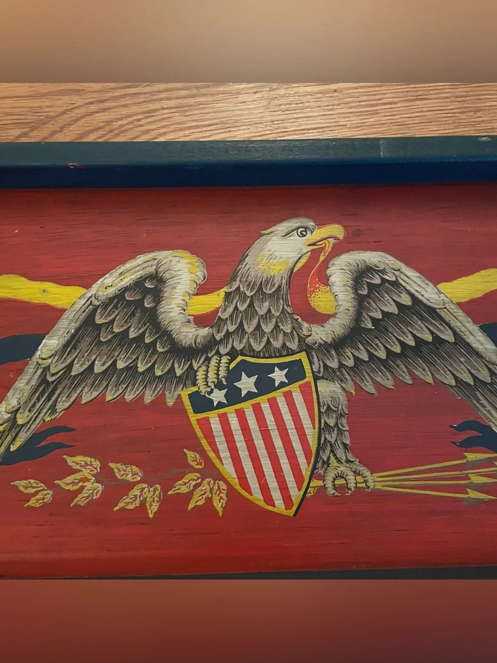 Vintage Yorkcraft Inc Wooden Trays /Plaques Patriotic Eagle Sailing Ship America